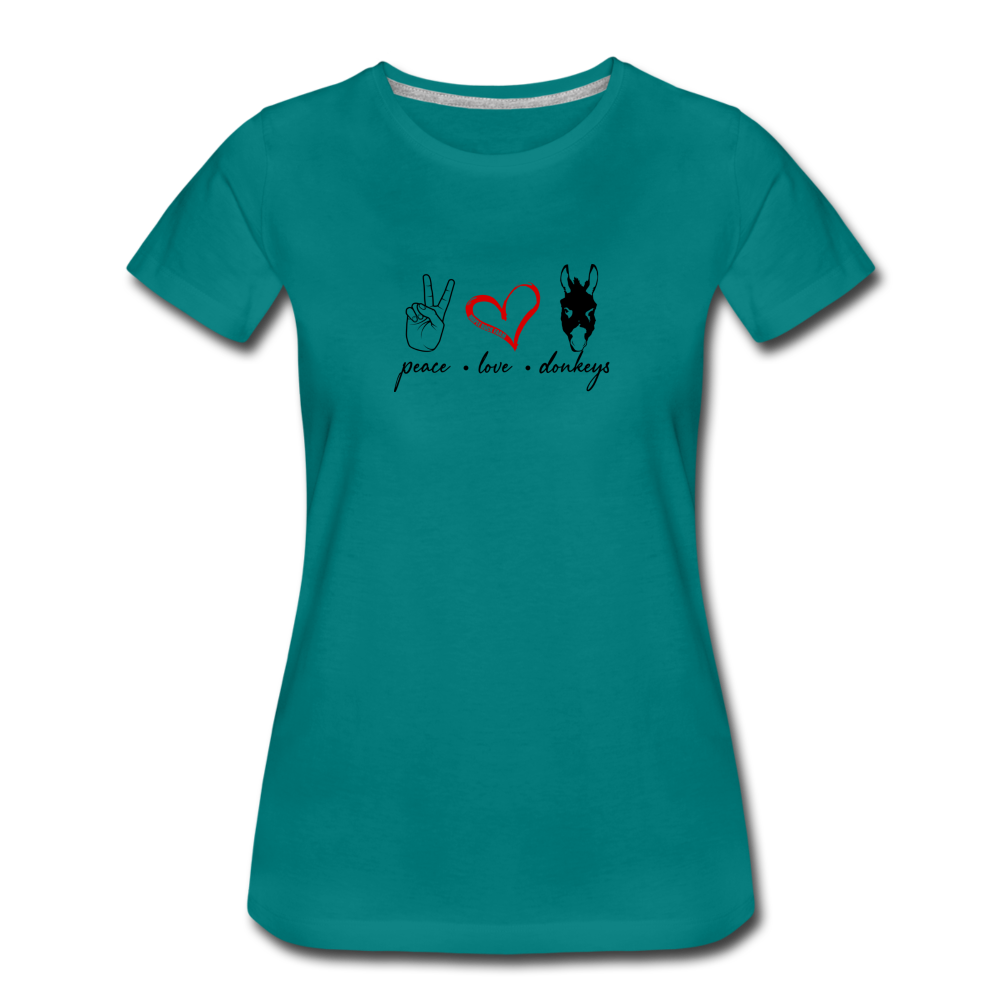 Women’s Peace Love Donkey T-Shirt - teal