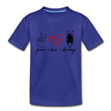 Load image into Gallery viewer, Toddler Peace Love Donkeys T-Shirt - royal blue
