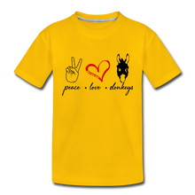 Load image into Gallery viewer, Toddler Peace Love Donkeys T-Shirt - sun yellow
