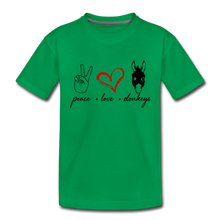 Load image into Gallery viewer, Toddler Peace Love Donkeys T-Shirt - kelly green
