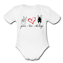 Load image into Gallery viewer, Baby Peace Love Donkeys Bodysuit - white
