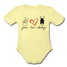 Load image into Gallery viewer, Baby Peace Love Donkeys Bodysuit - washed yellow
