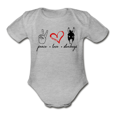 Load image into Gallery viewer, Baby Peace Love Donkeys Bodysuit - heather gray
