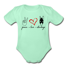 Load image into Gallery viewer, Baby Peace Love Donkeys Bodysuit - light mint
