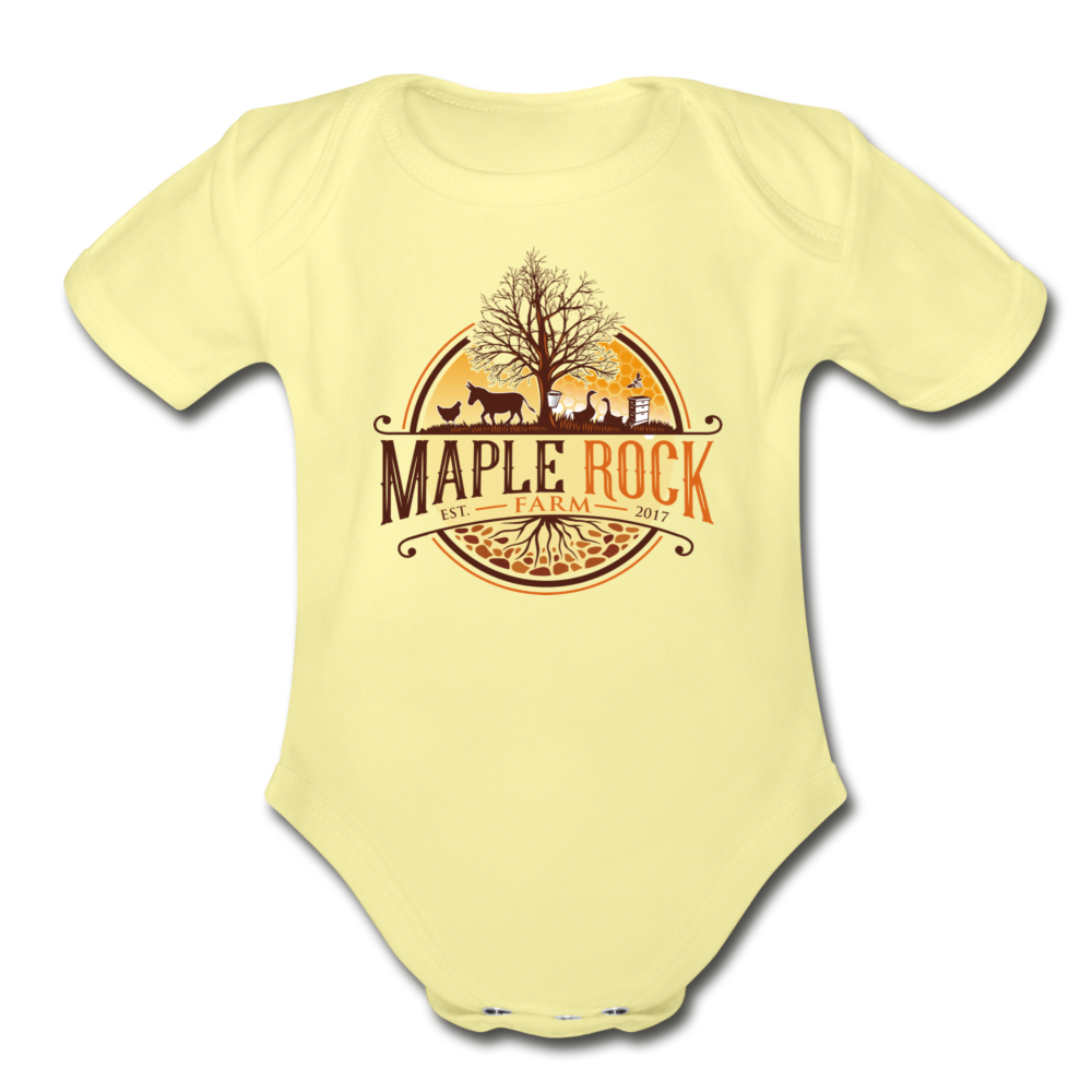 Baby Maple Rock Farm Logo - Short Sleeve Bodysuit - washed yellow