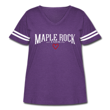 Load image into Gallery viewer, Women&#39;s Curvy Maple Rock Farm T-Shirt - vintage purple/white
